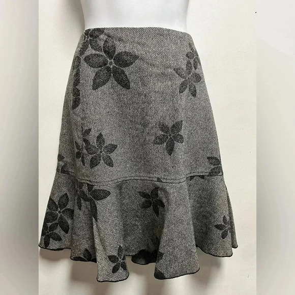 IDEOLOGY Wool Herringbone Tweed Mod Flower Mermaid Skirt Ruffled - Picture 1 of 4